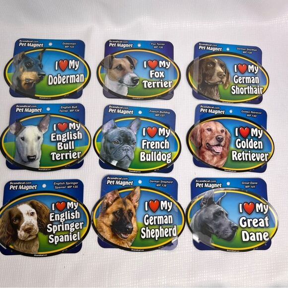 5 NEW I Love My “Dog Breed/Cat” Pet Magnets For Cars Lockers Fridge 6” Oval - Picture 4 of 12